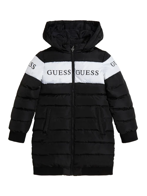 Cappotto piumino invernale GUESS, full zip e cappuccio, color nero e bianco  - Dolci Emozioni Moda